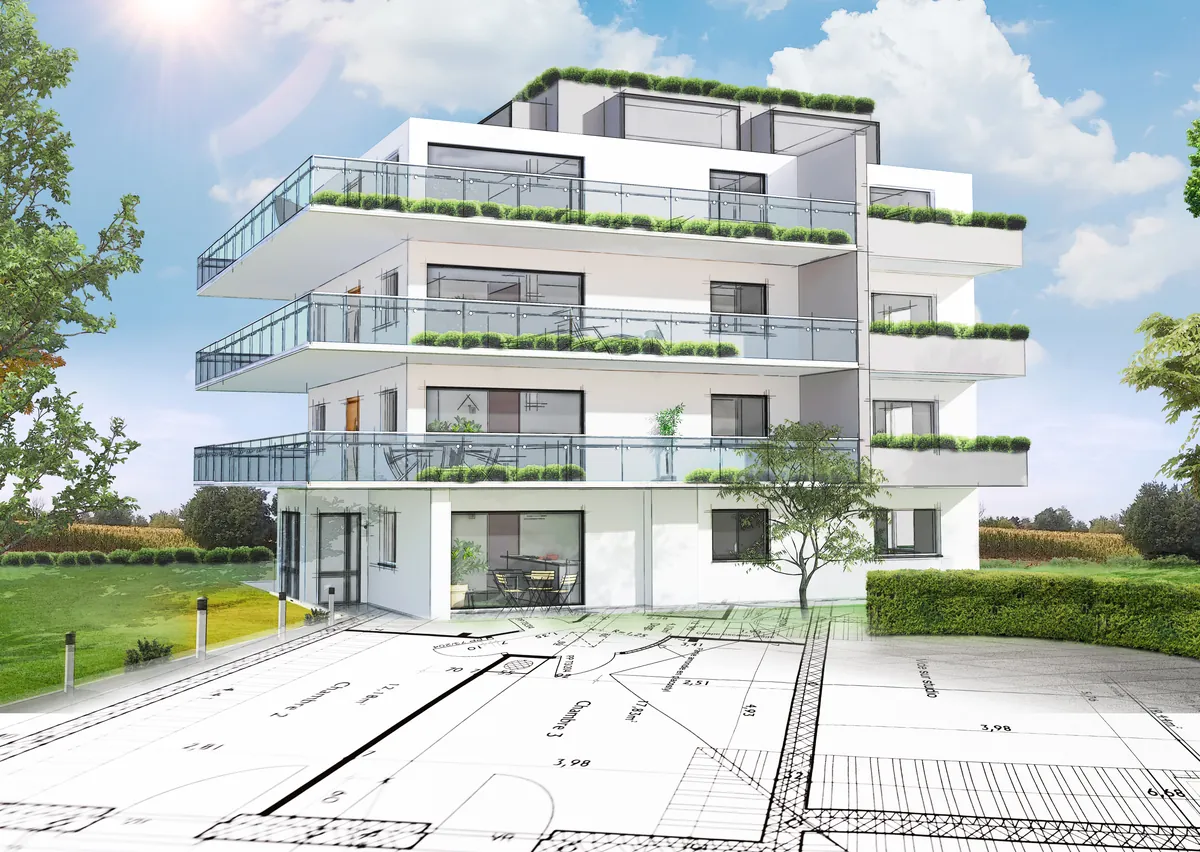 Neubauprojekt mit Bauplan